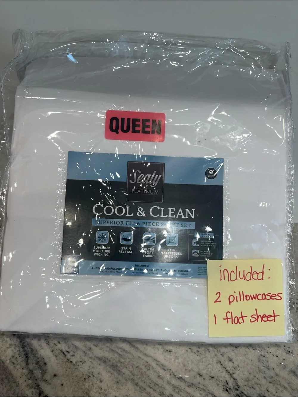 Sealy Platinum Cool & Clean Queen Sheet & pillow cases Set - White